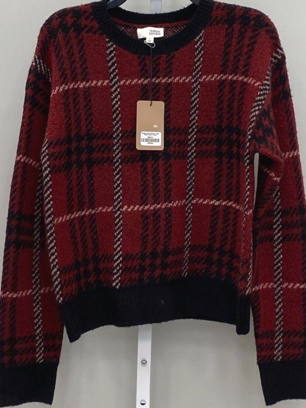 Sunday Edition Red Plaid Crewneck Sweater